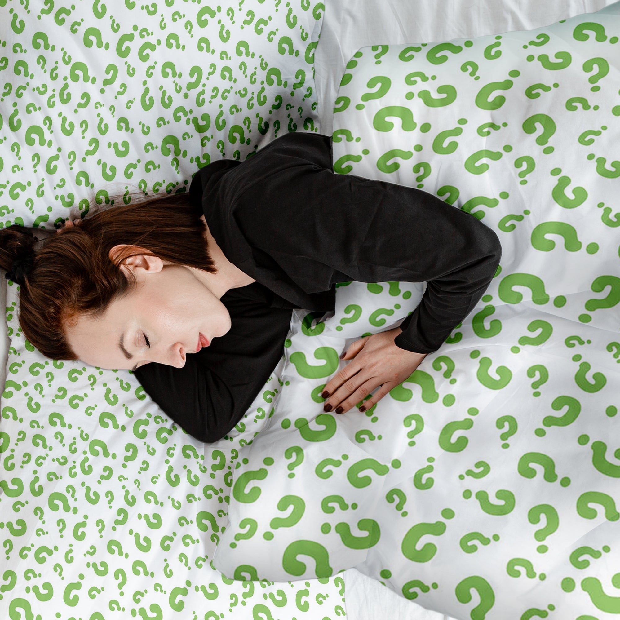 Therapy blankets bedding set green question marks