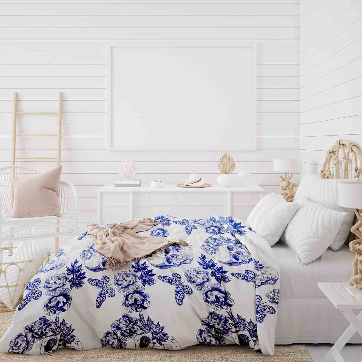 Set de ropa de cama con manta terapéutica flores calavera