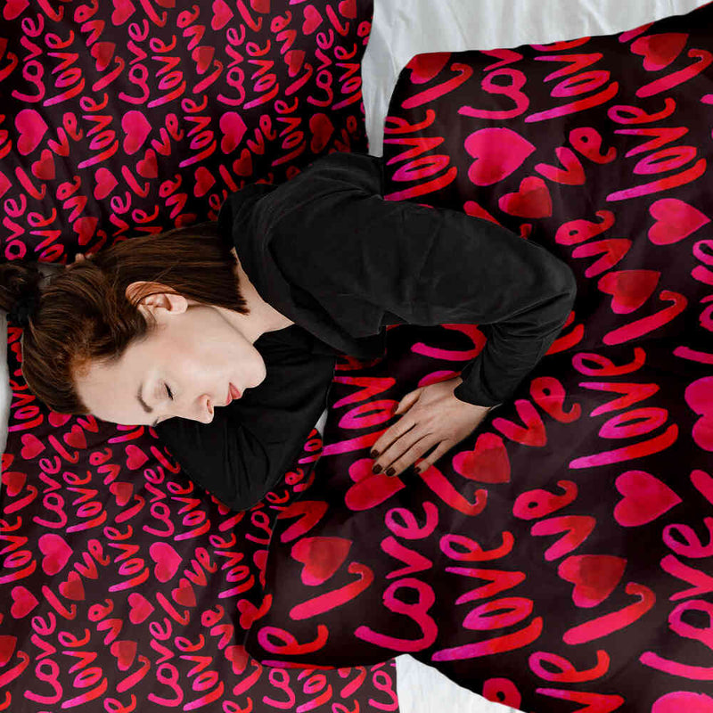 Set de ropa de cama con manta terapéutica negra con inscripción Love