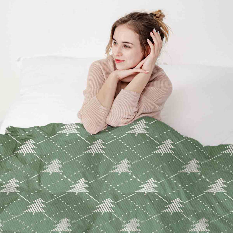 Therapy blanket bedding set, green with fir trees.