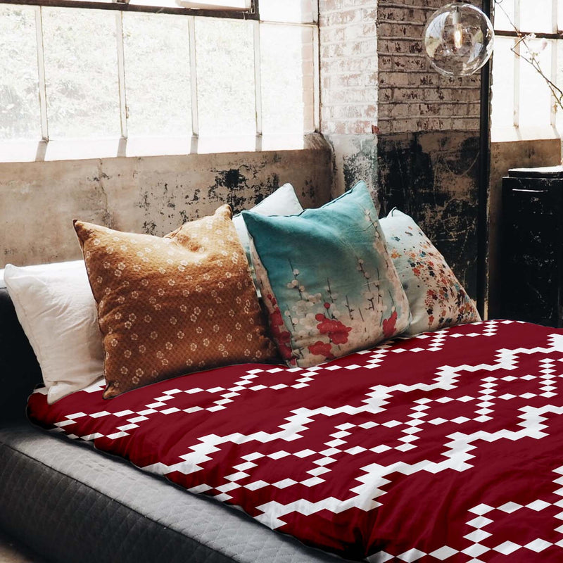Set de ropa de cama con manta terapéutica y patrón navideño rojo
