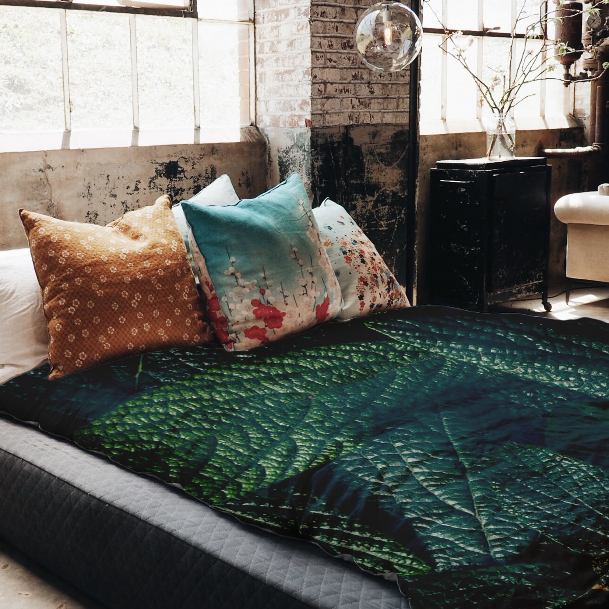 Original therapy blanket - cotton cover green leaves