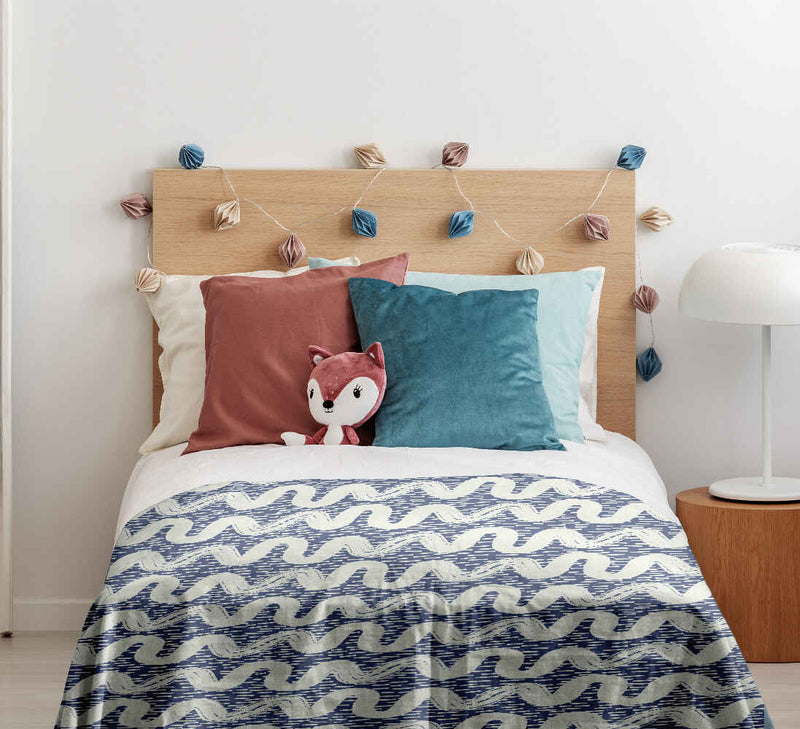 Therapy blanket and bedding set, blue and white waves.