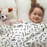 Juego de ropa de cama con mantas terapéuticas blanco con formas en negro