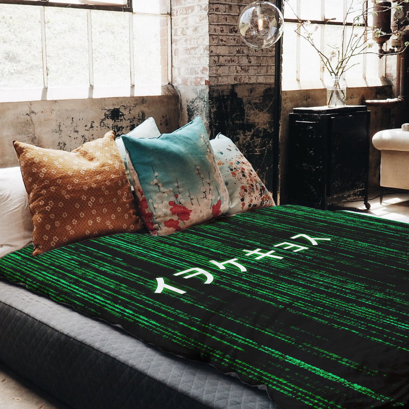 Therapy blankets bedding set green matrix code
