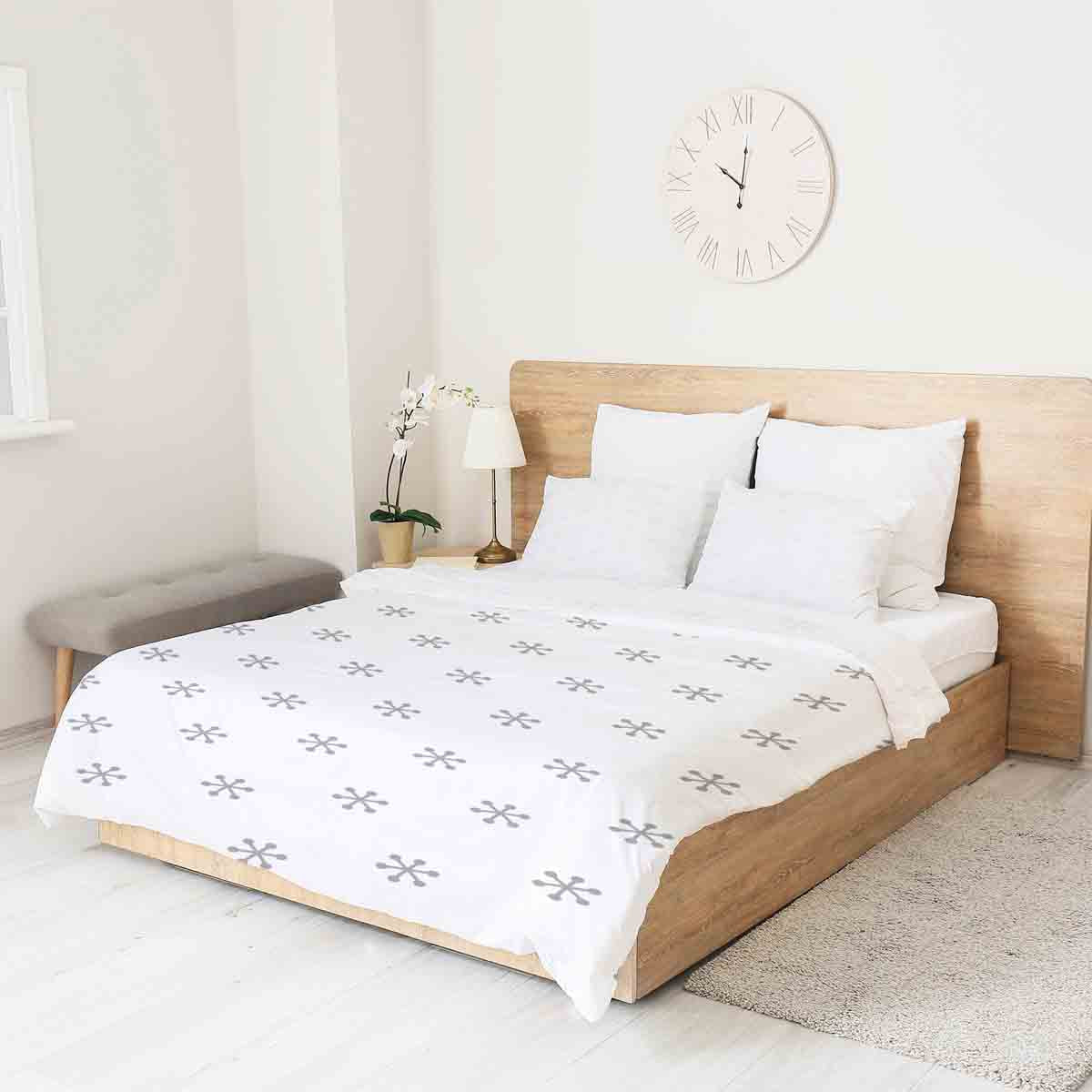 Couverture thérapeutique originale - Housse en coton blanche avec flocons de neige gris