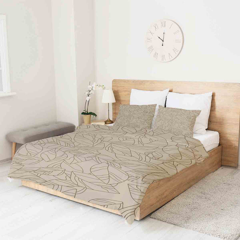 Therapiedekens katoenen hoes beige met bladmotief zwart