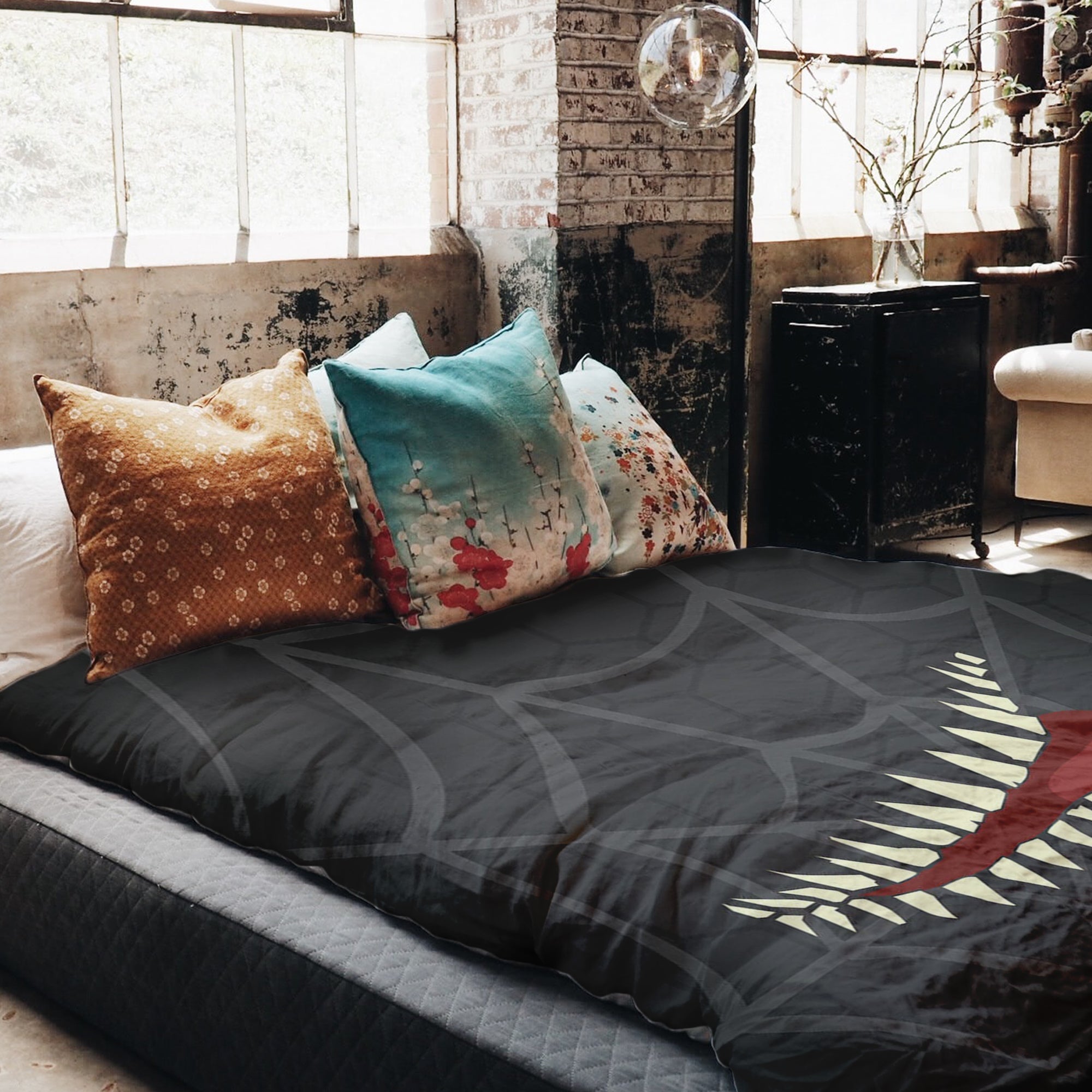 Therapy blankets bedding set gray spiderweb