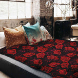 Juego de ropa de cama con manta terapéutica negro con rosas rojas