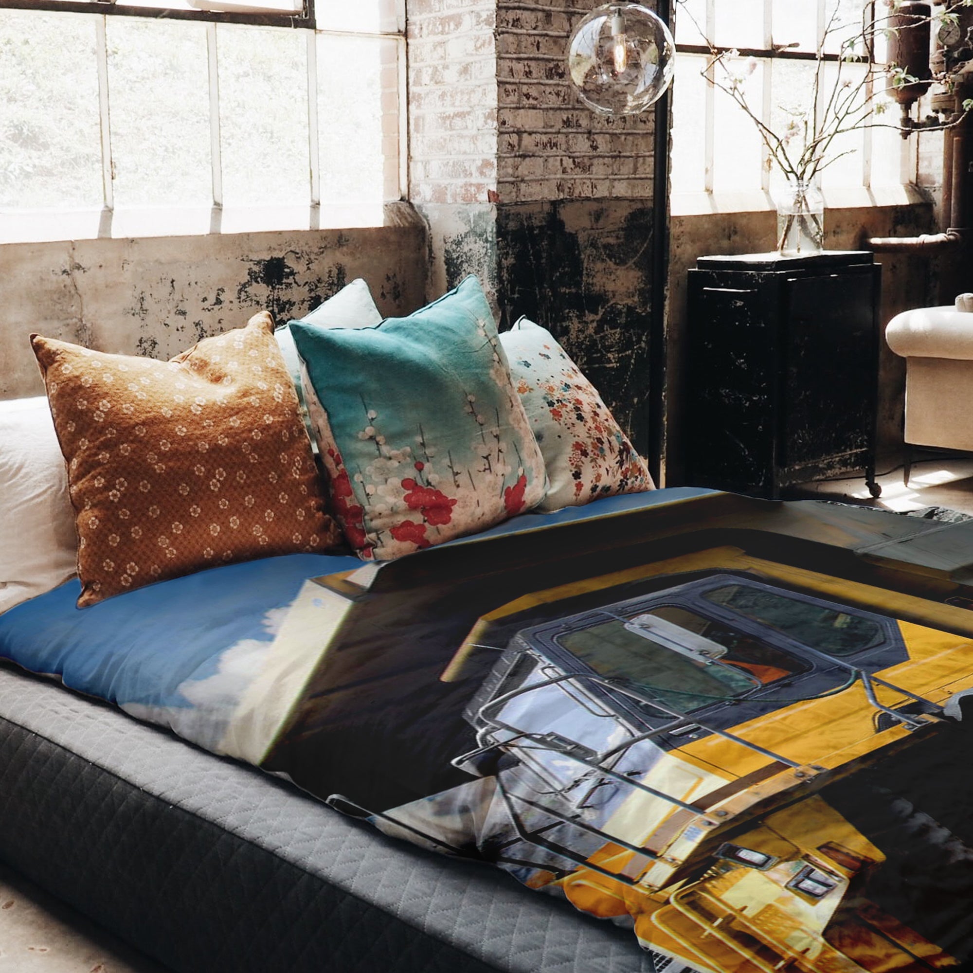 Set di biancheria da letto con coperta terapeutica camion giallo