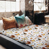 Therapy blanket bedding set, white with chickens.