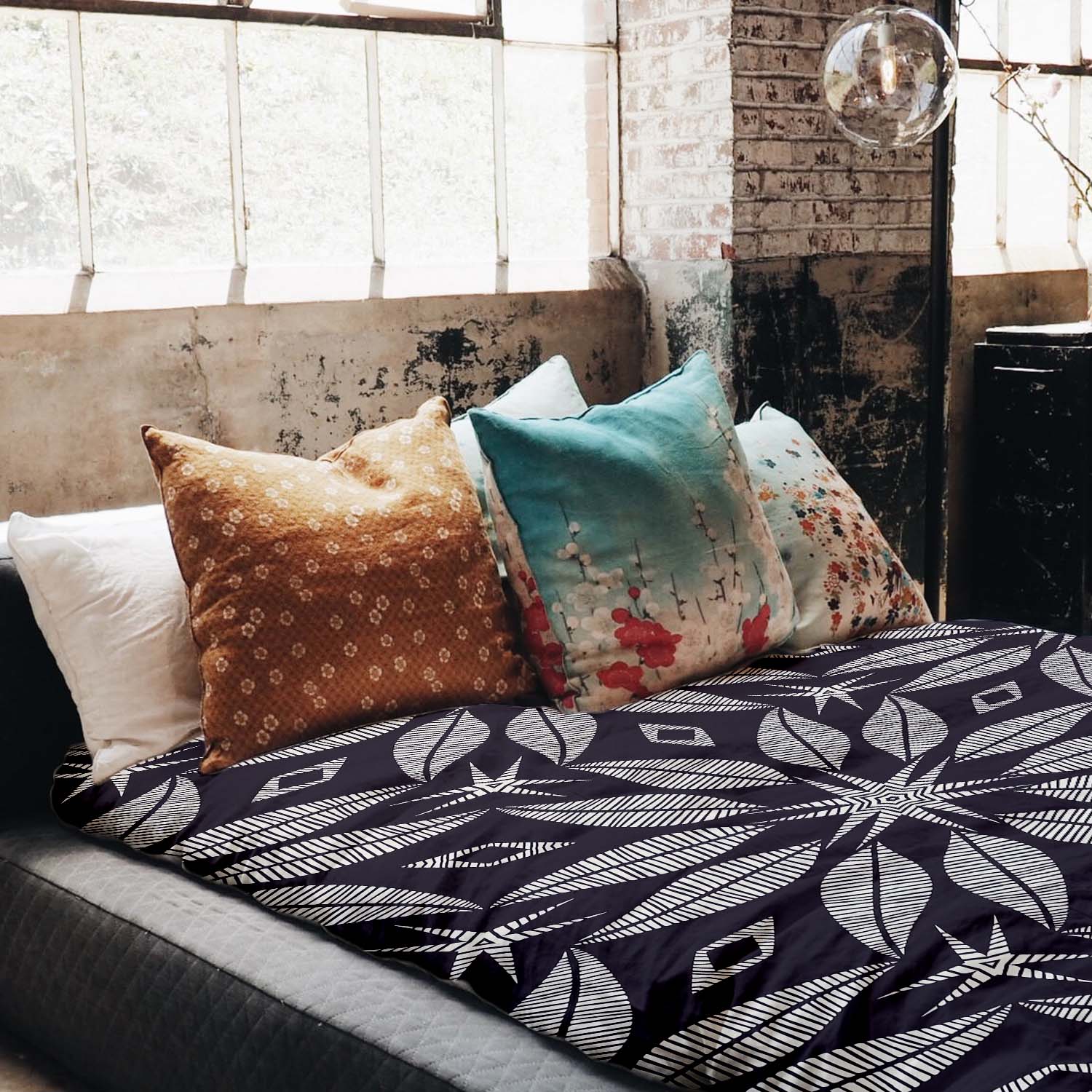 Set di biancheria da letto con coperta terapeutica e grande fiore