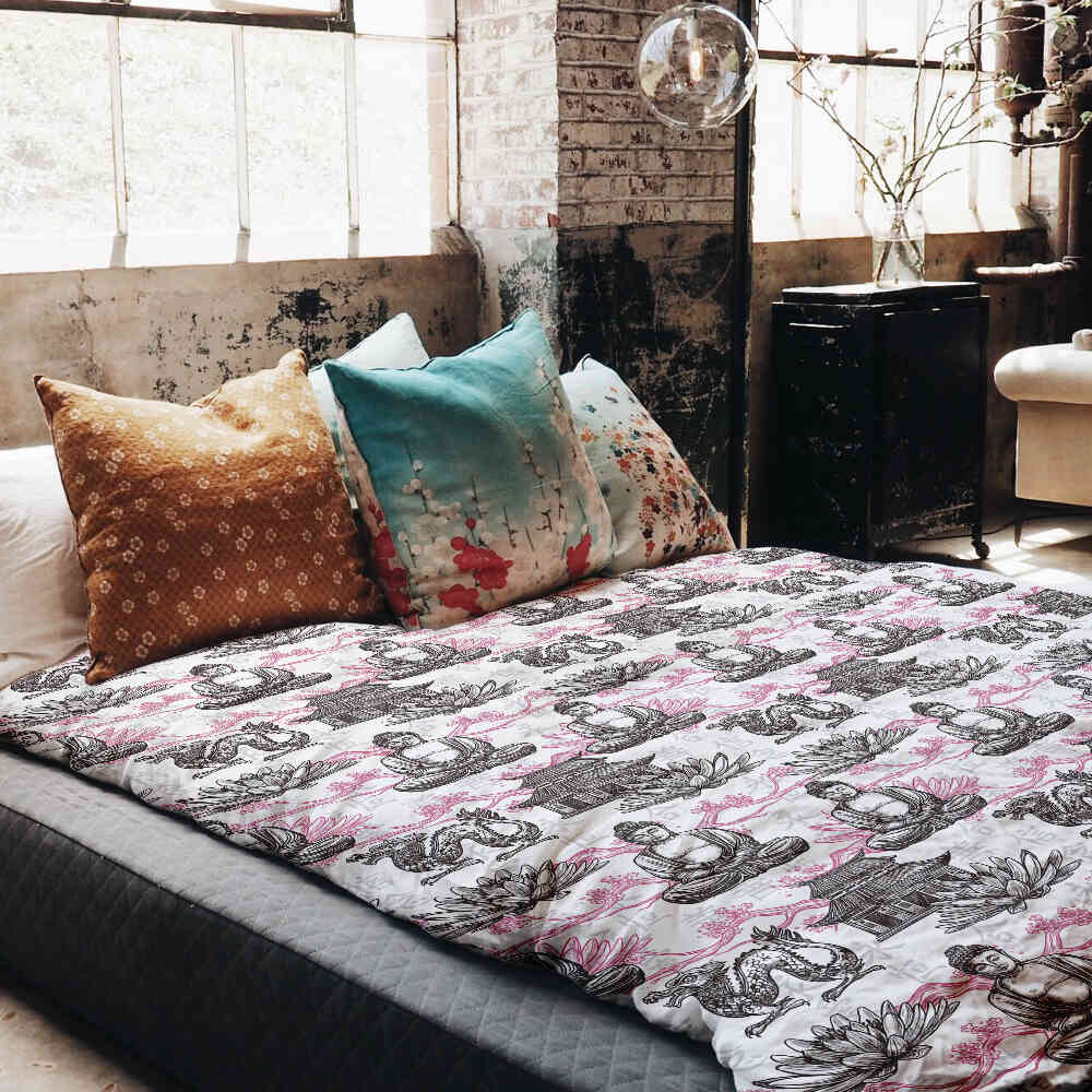 Set di biancheria da letto con coperta terapeutica e Buddha rosa