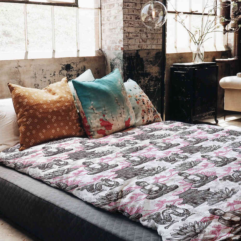 Set de ropa de cama con manta terapéutica y Buda rosa