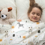 Therapy blanket bedding set, white with zoo animals.