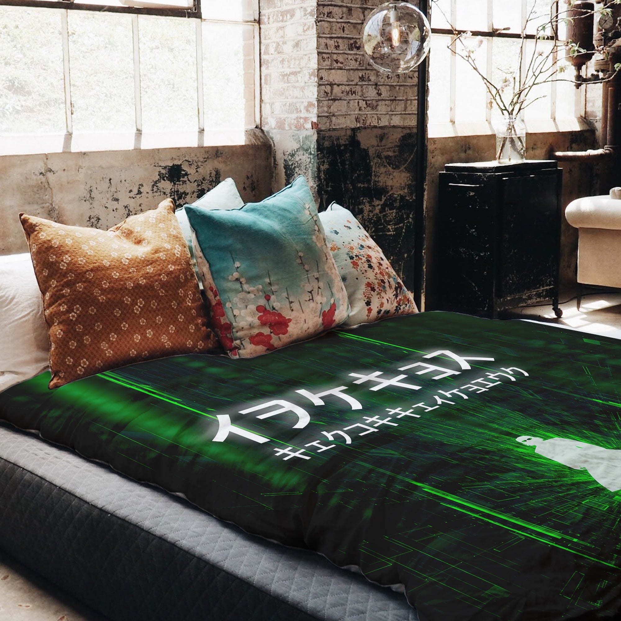 Therapy blankets bedding set in green with characters