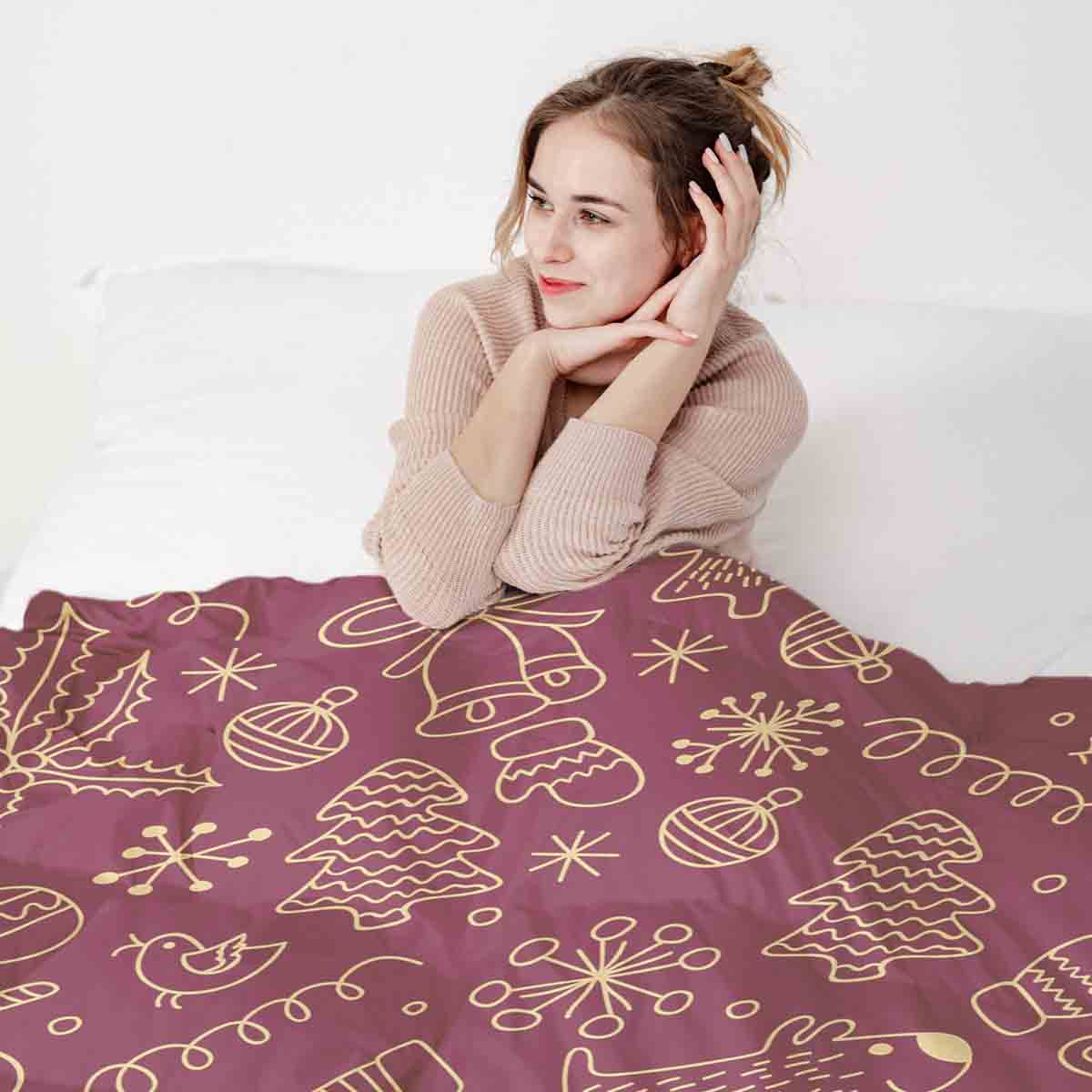 Juego de ropa de cama con manta terapéutica roja con divertidos motivos navideños