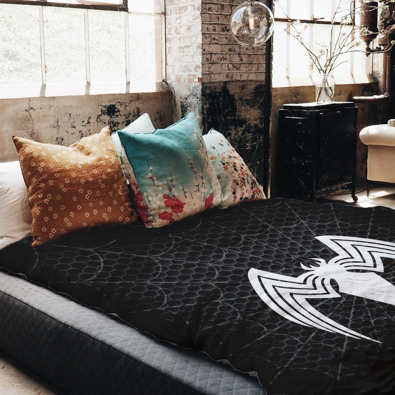 Juego de ropa de cama con manta terapéutica negra con araña