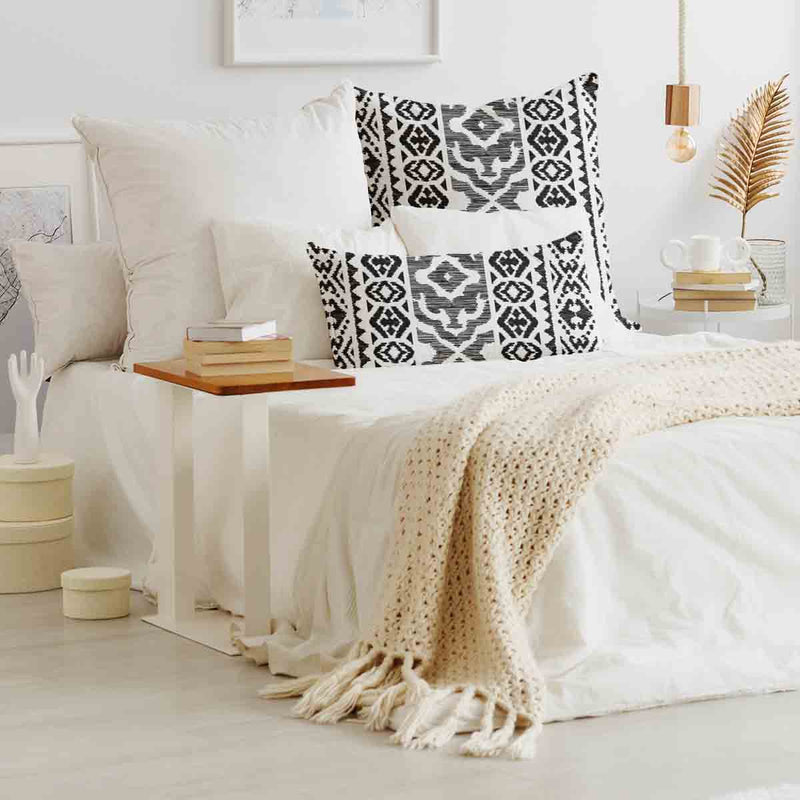 Health pillows with black shapes