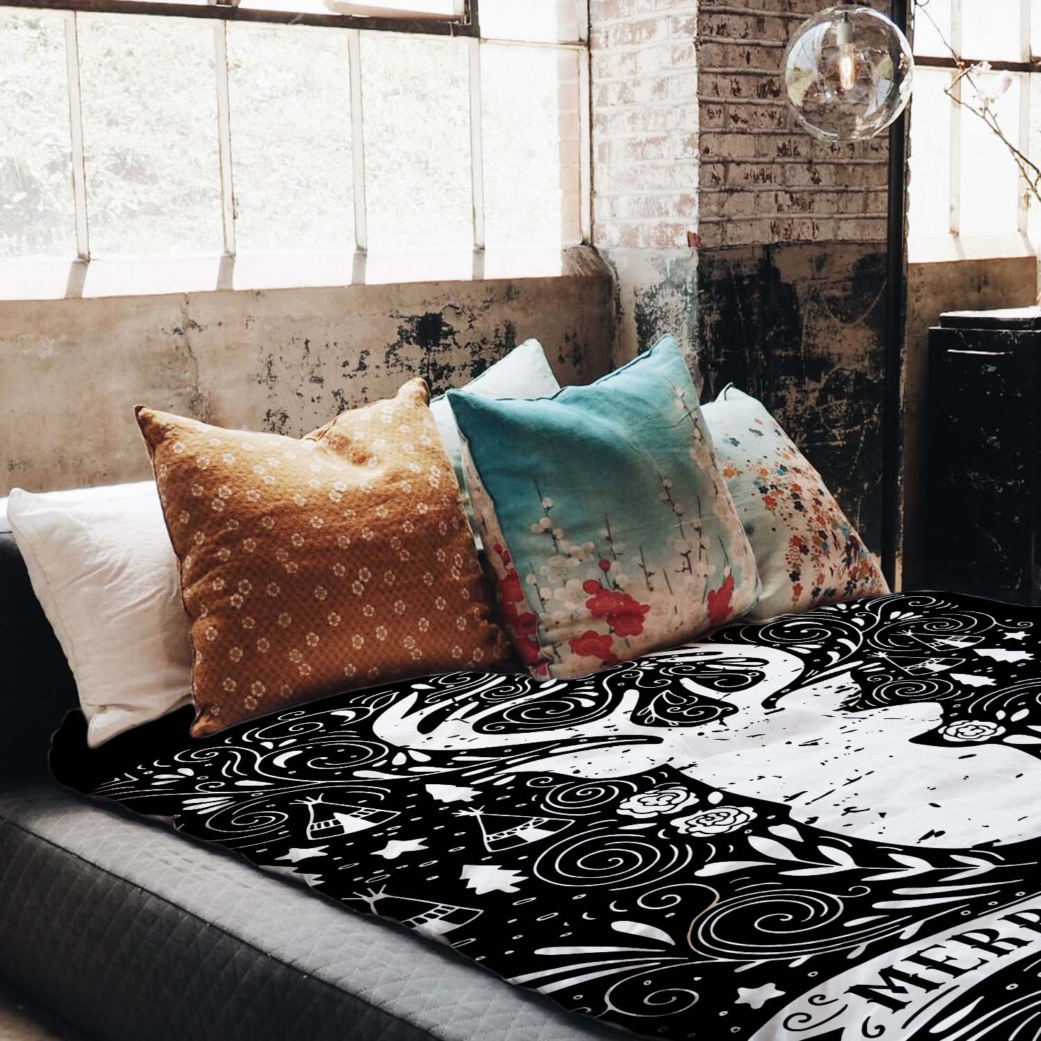 Juego de ropa de cama con manta terapéutica negro Feliz Navidad