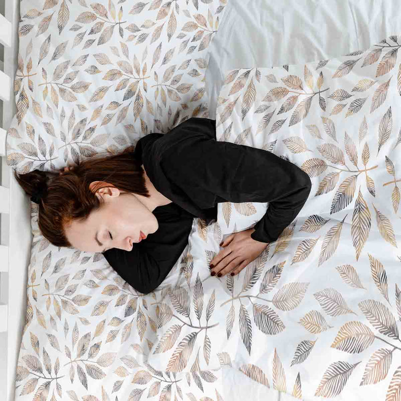 Therapy blanket bedding set, white with light brown branches.