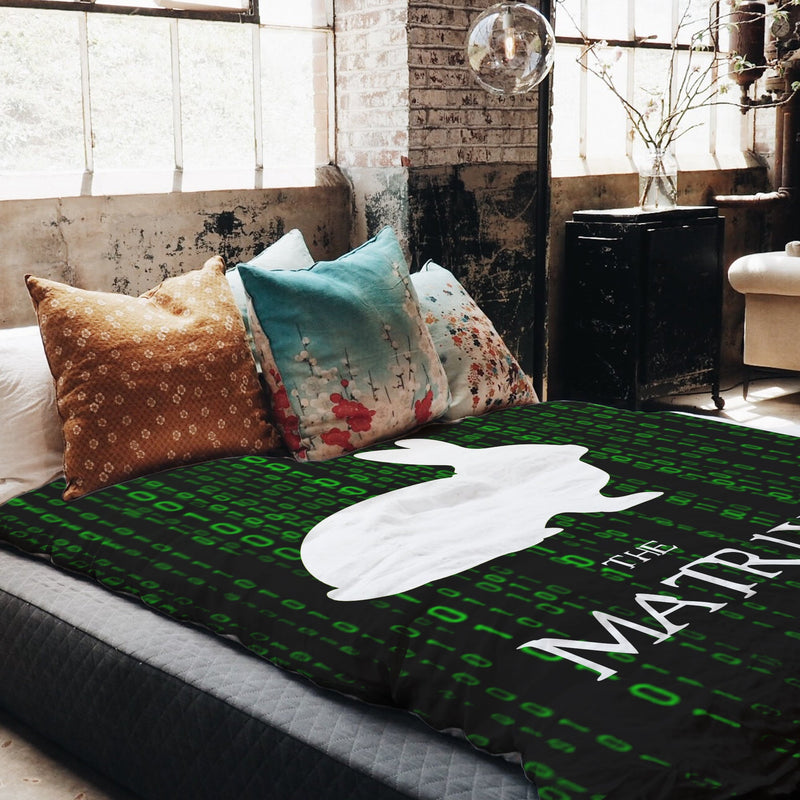 Set de ropa de cama con manta terapéutica Matrix Code verde