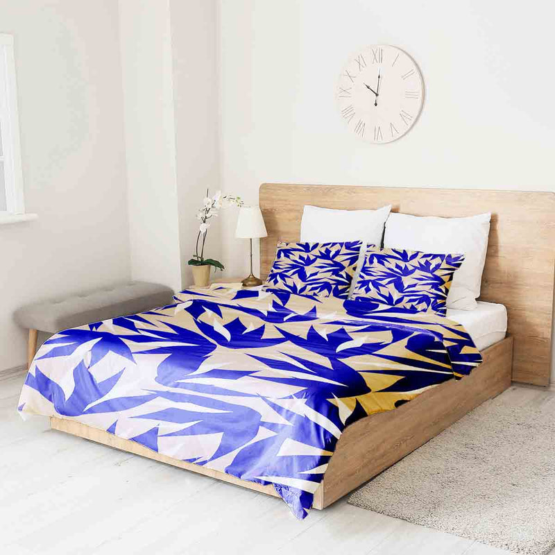 Therapy blanket and bedding set, brown with blue leaves.