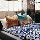 Therapy blanket and bedding set, blue wave pattern.