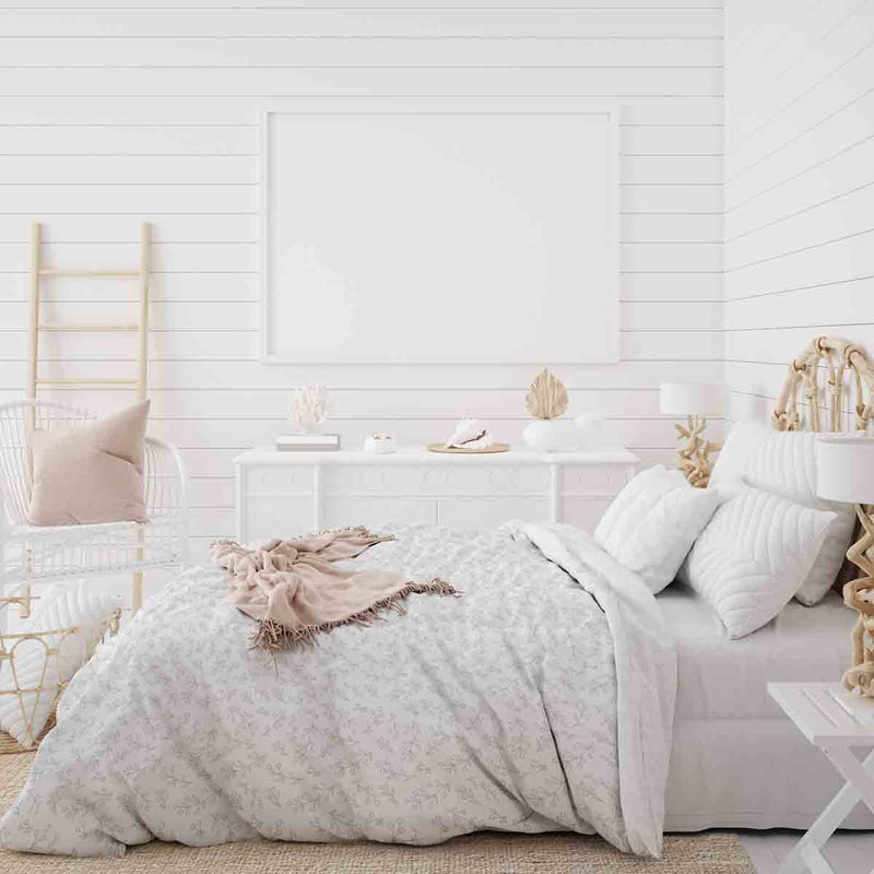 Therapy blanket and bedding set, white with delicate branches.