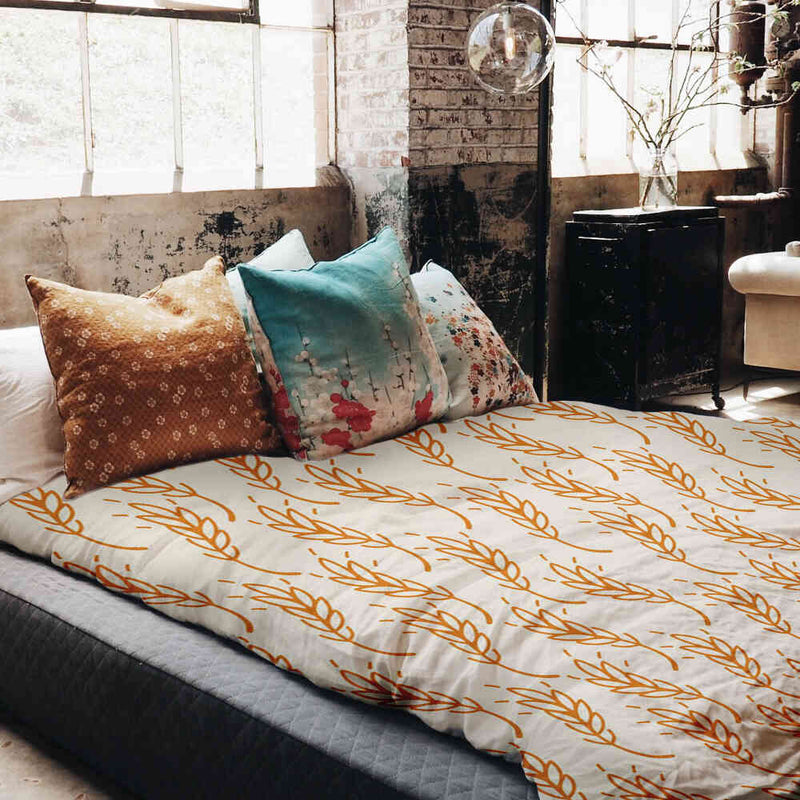 Set di biancheria da letto con coperta terapeutica bianca con grano giallo