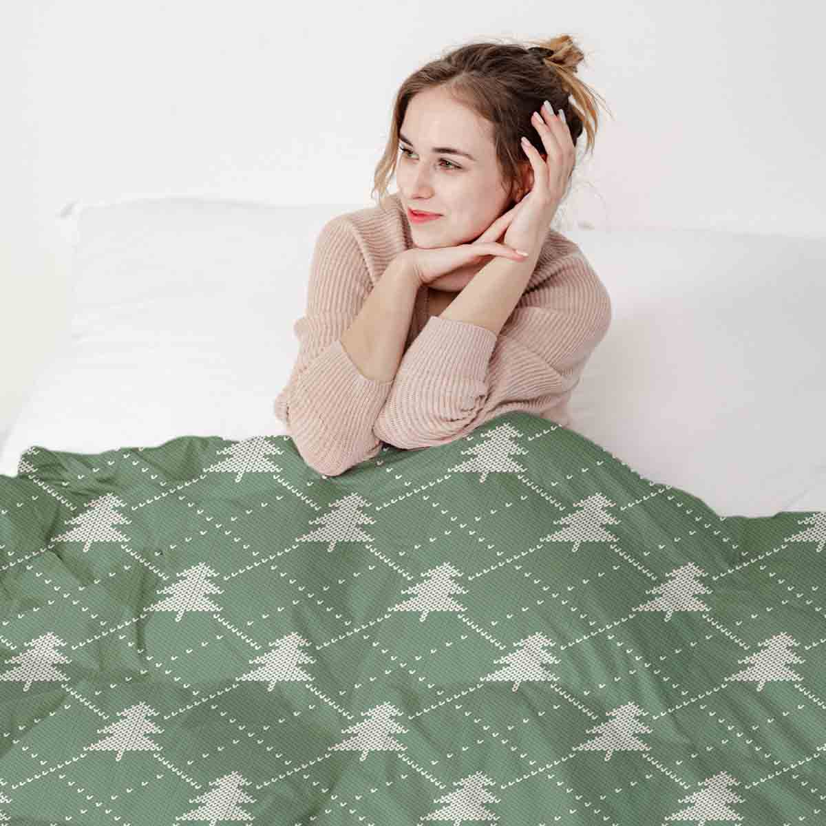 Coperta terapeutica originale - Rivestimento in cotone verde con alberi di pino