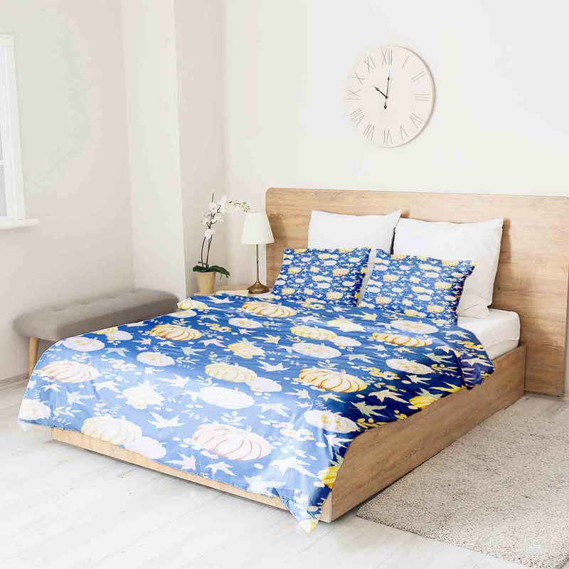 Therapy blanket and bedding set, blue with pumpkins.