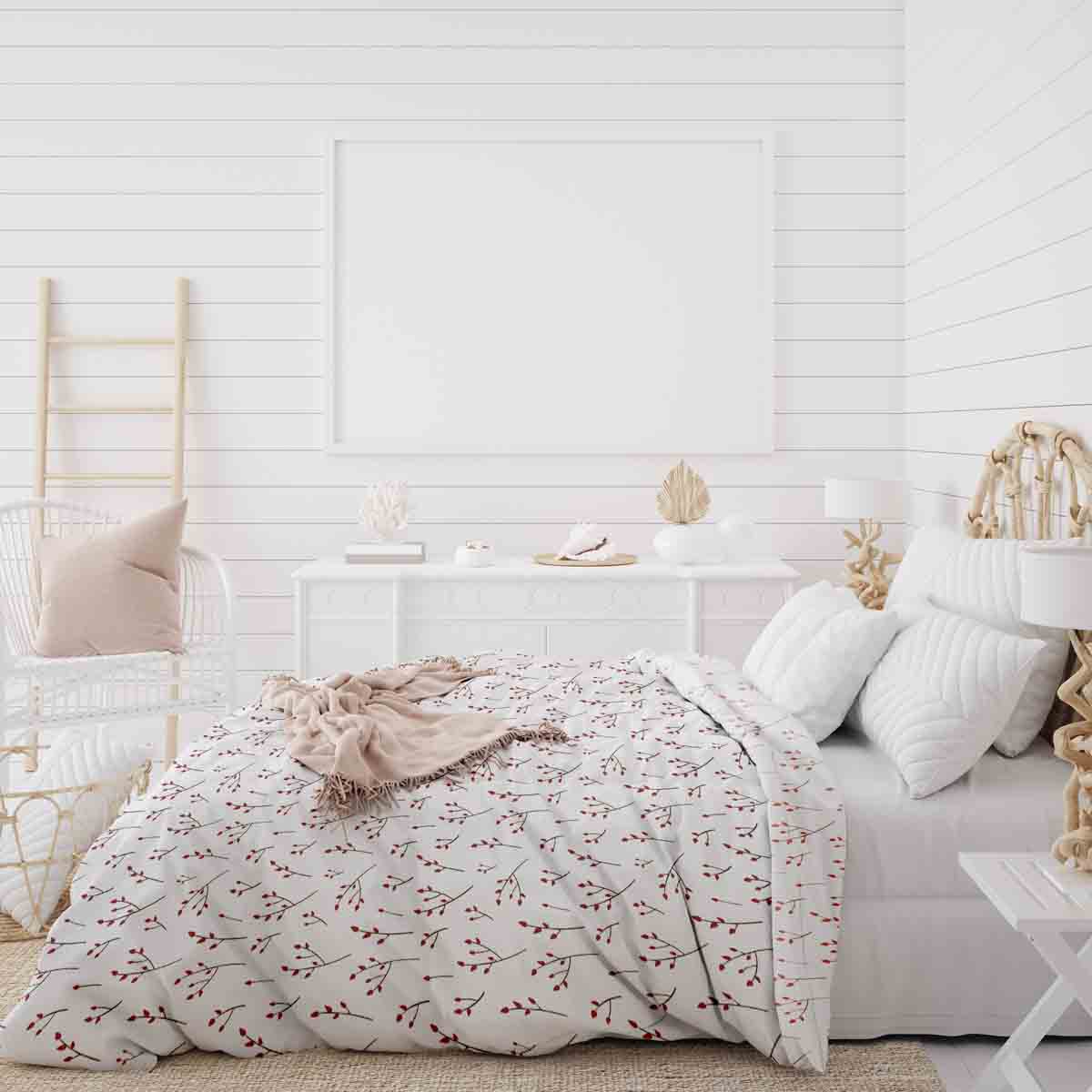 Manta terapéutica original - Funda de algodón blanca con delicadas rosas