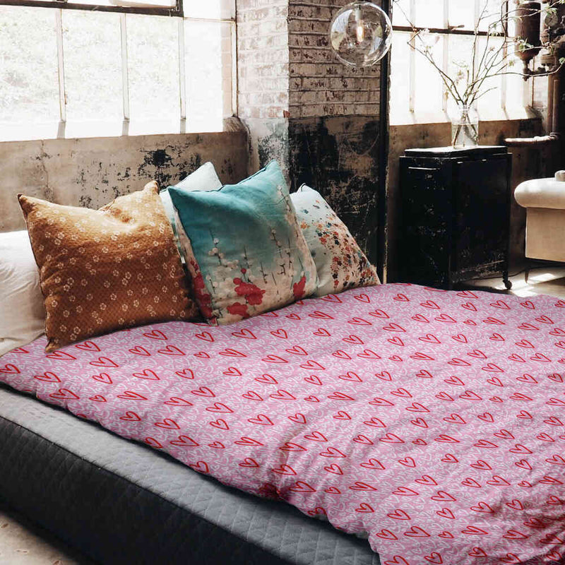 Set di biancheria da letto con coperta terapeutica rosa con cuori rossi