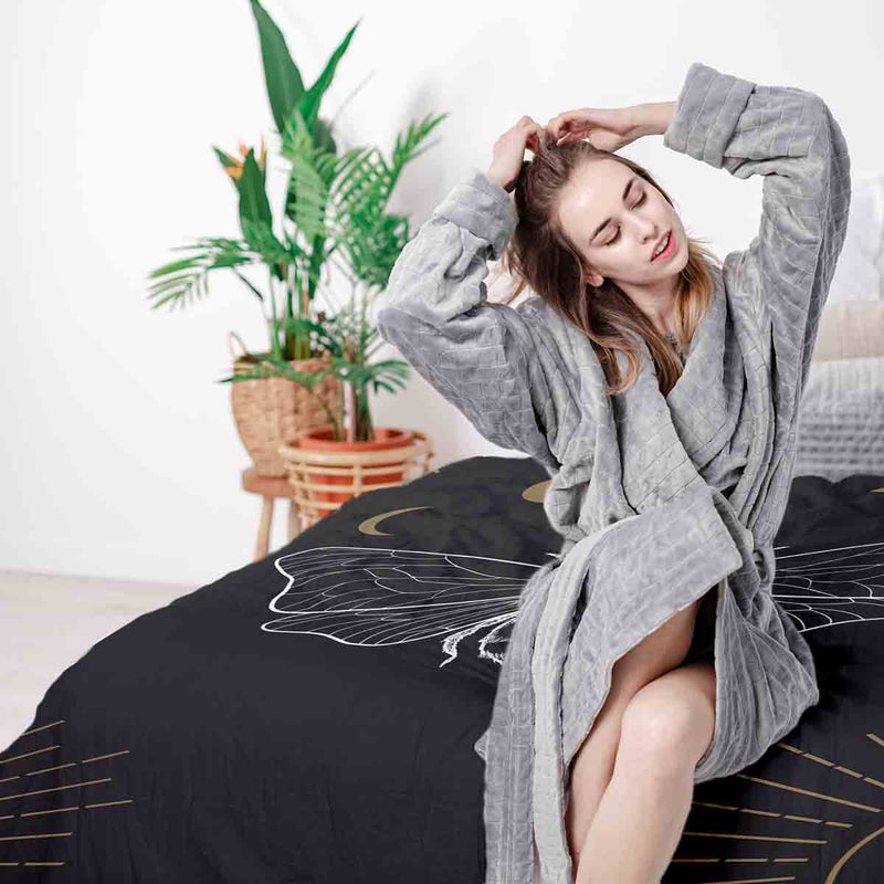 Set di biancheria da letto con coperta terapeutica nero con tarma