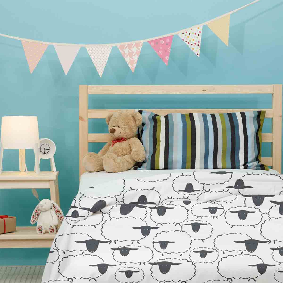 Couverture thérapeutique originale - Housse en coton blanc avec moutons