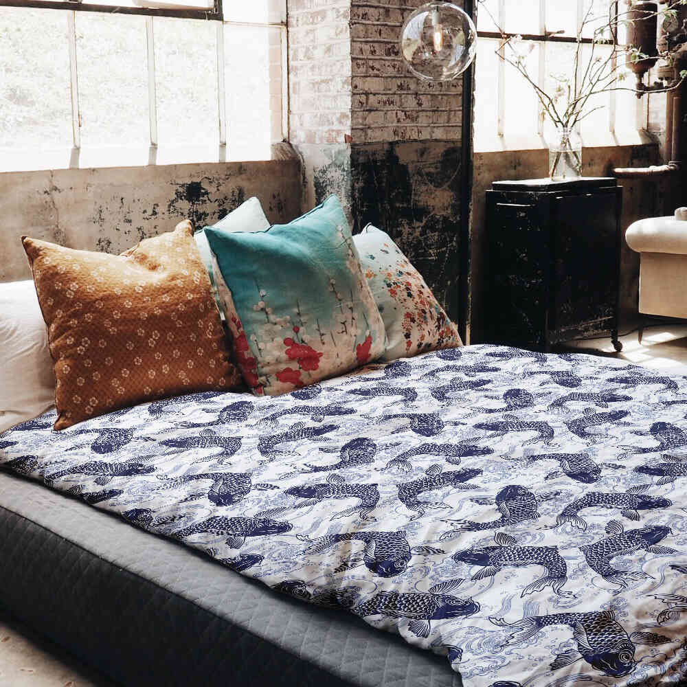 Set de ropa de cama con manta terapéutica y kois azules