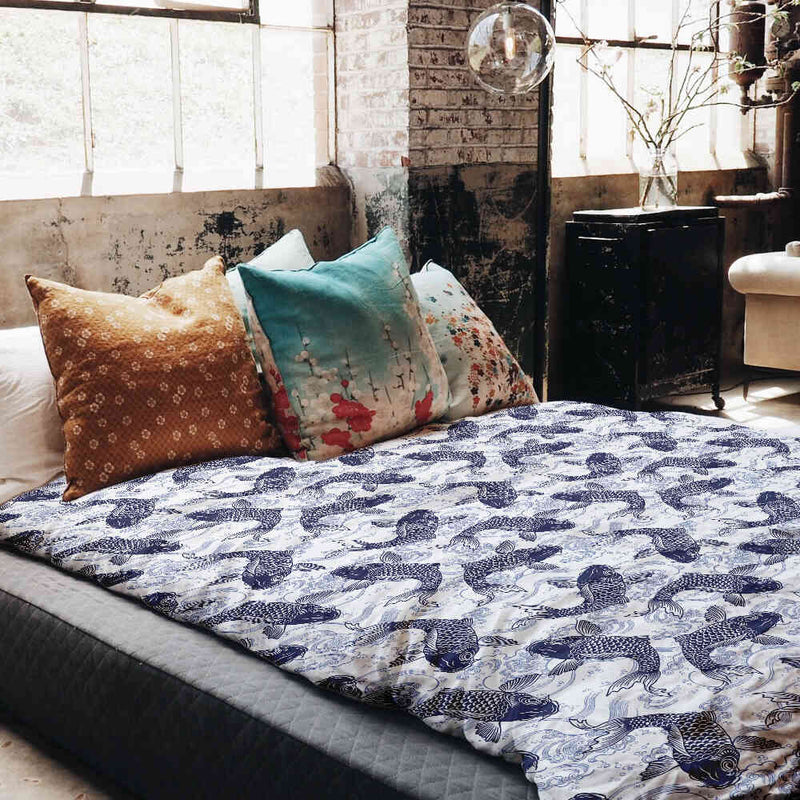 Therapy blankets bedding set blue koi