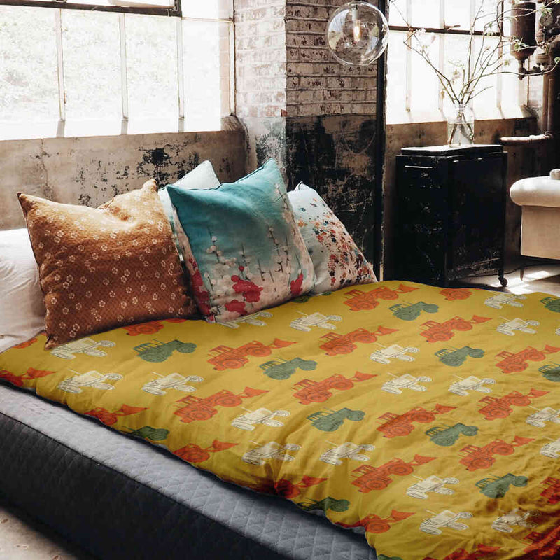 Set di biancheria da letto con coperte terapeutiche arancione con trattori