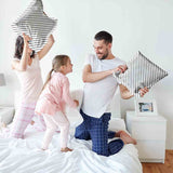 Health pillow with grey horizontal stripes