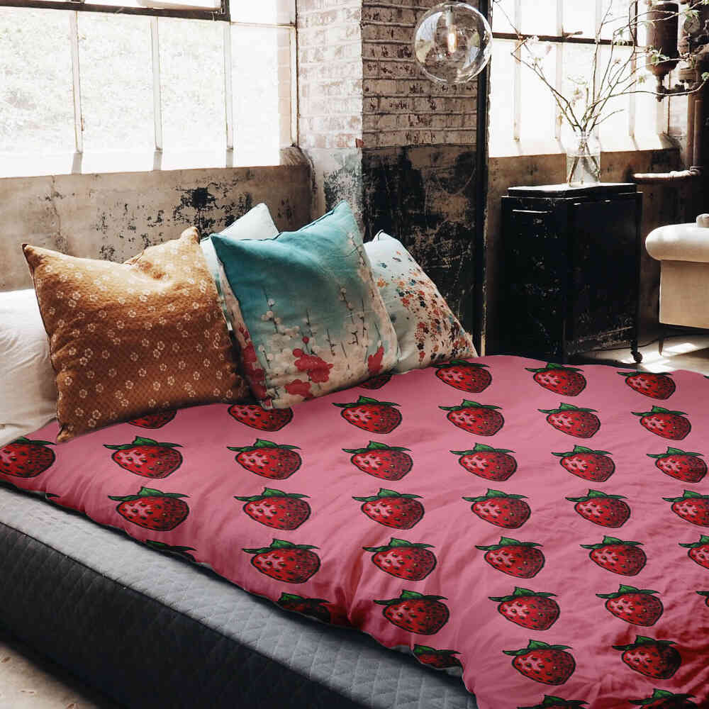 Set de ropa de cama con manta terapéutica rosa con fresas