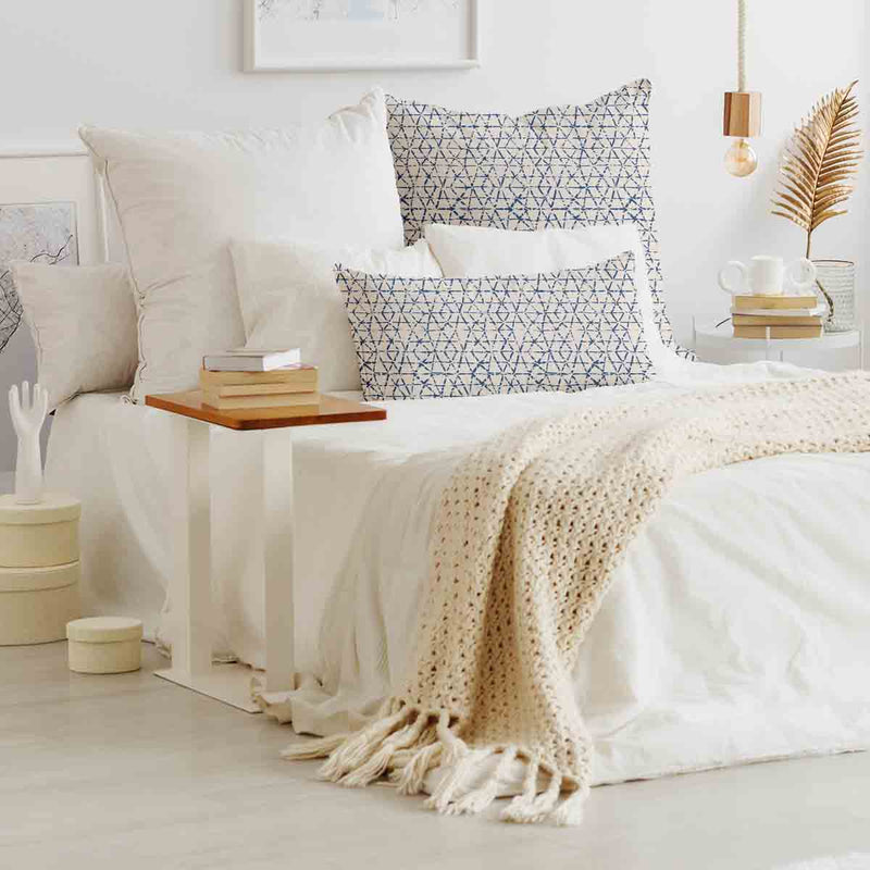 Health pillow white with delicate blue shapes