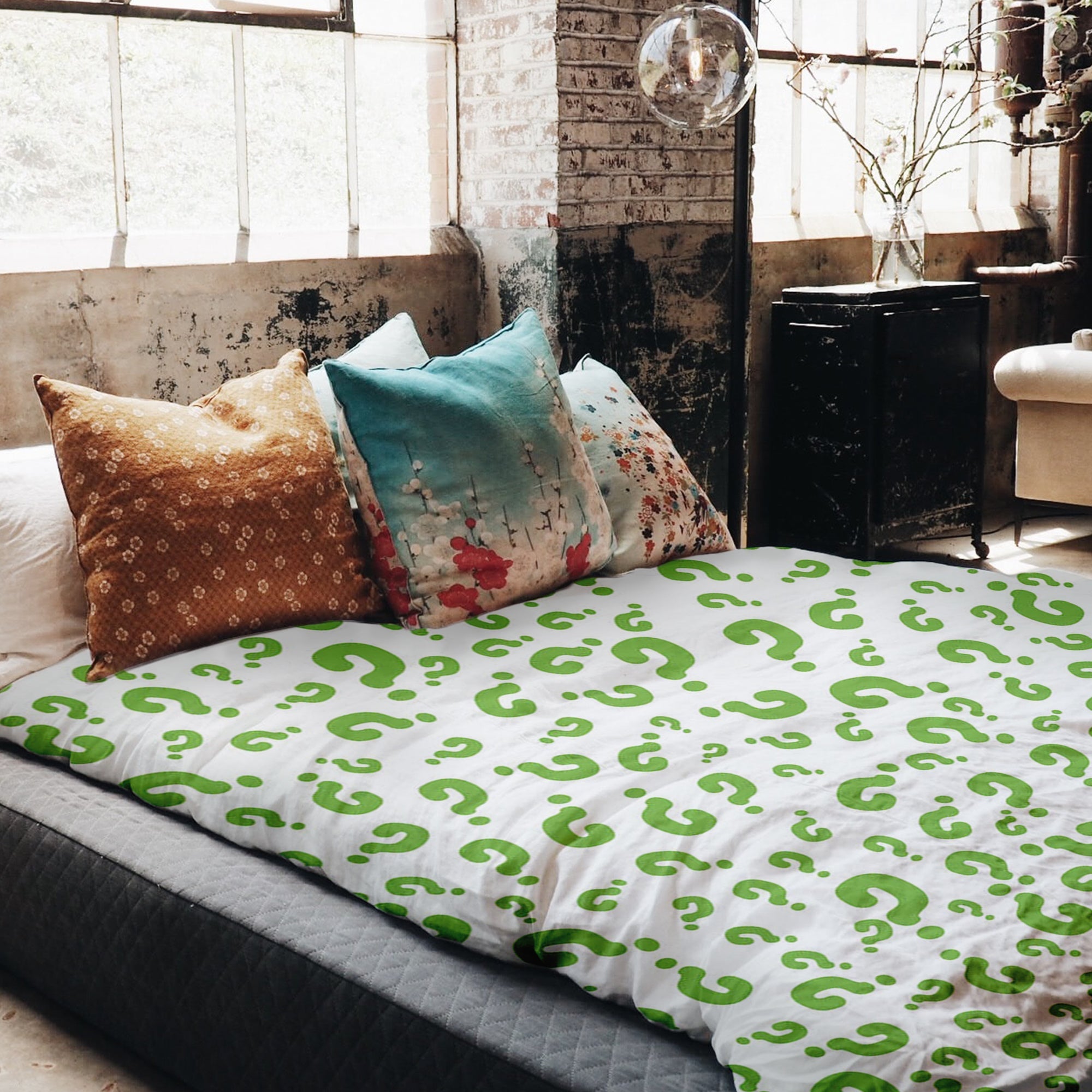 Therapy blankets bedding set green question marks