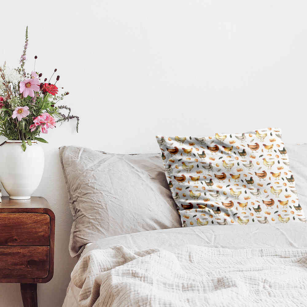 Health pillow white with chickens