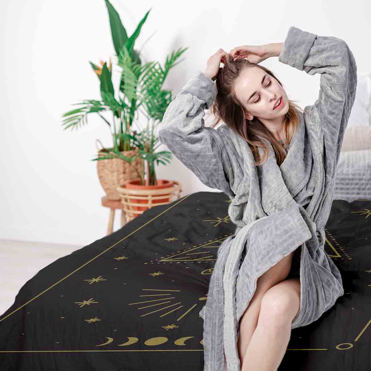 Set de ropa de cama con manta terapéutica negro sol y cosmos