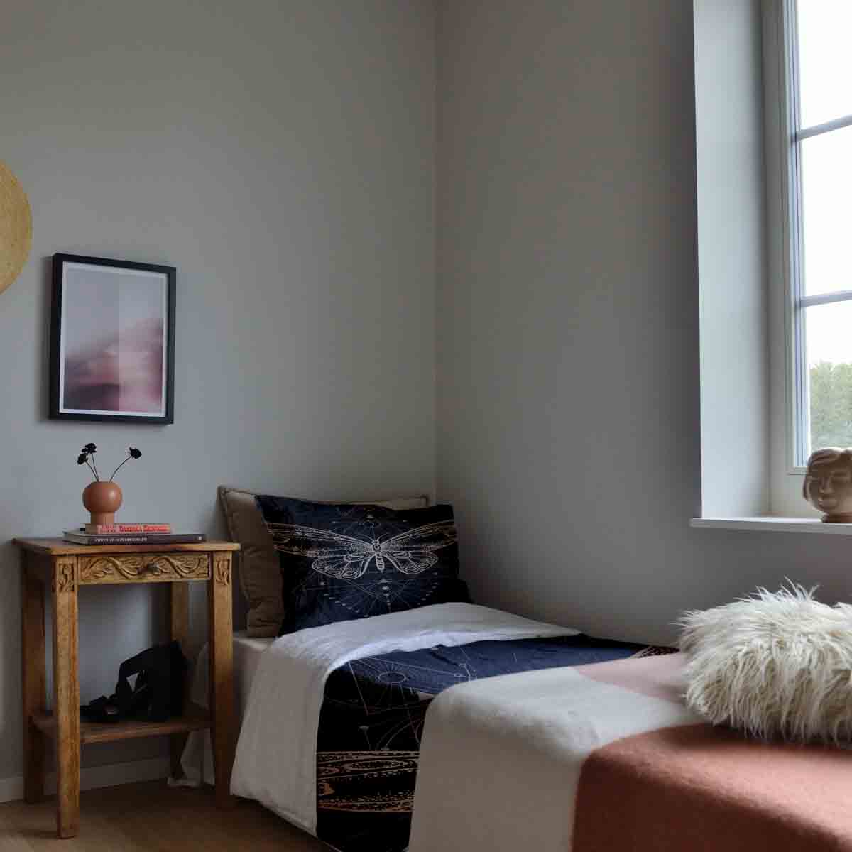 Juego de ropa de cama con manta terapéutica negra con mariposa