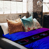 Therapy blanket bedding set, purple with shapes.