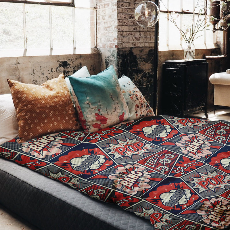 Set de ropa de cama con manta terapéutica roja con cómic