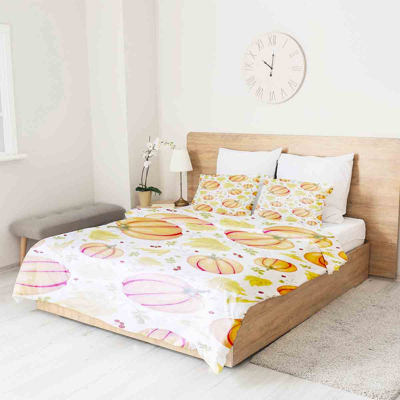 Therapy blanket and bedding set, white with large pumpkins.