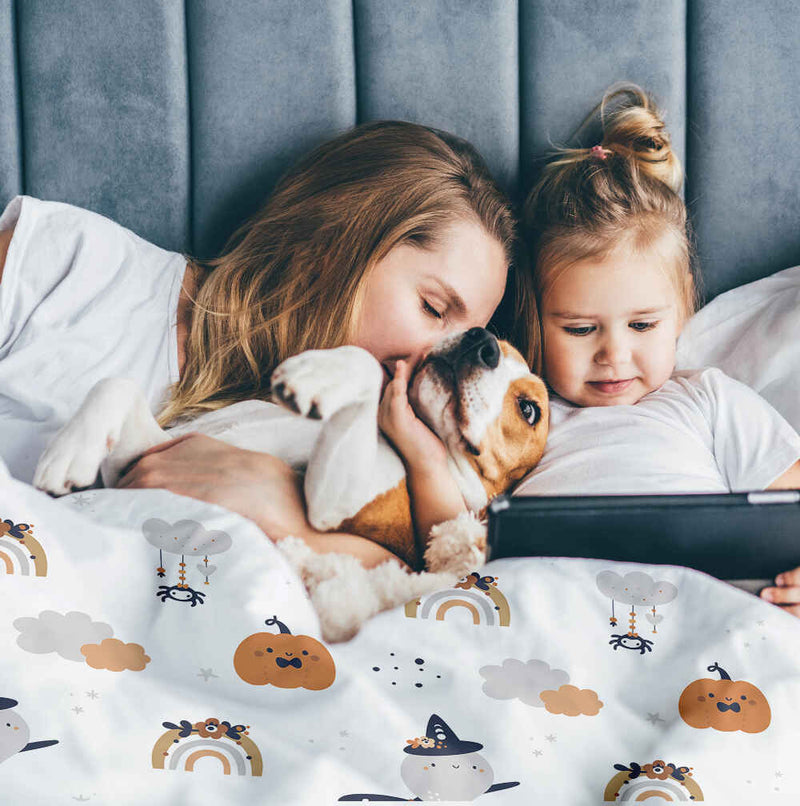 Set de ropa de cama y mantas terapéuticas blanco otoño